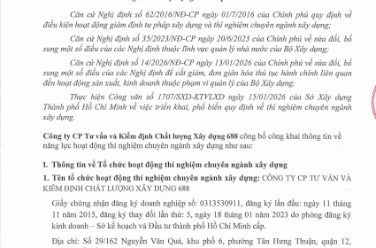 CÔNG BỐ NĂNG LỰC THÍ NGHIỆM CHUYÊN NGÀNH XÂY DỰNG