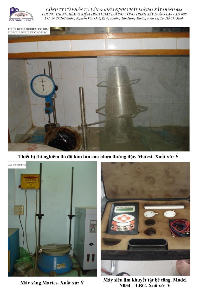 CÔNG TY CỔ PHẦN TƯ VẤN VÀ KIỂM ĐỊNH CHẤT LƯỢNG XÂY DỰNG 688 THIẾT BỊ CHUYÊN DÙNG