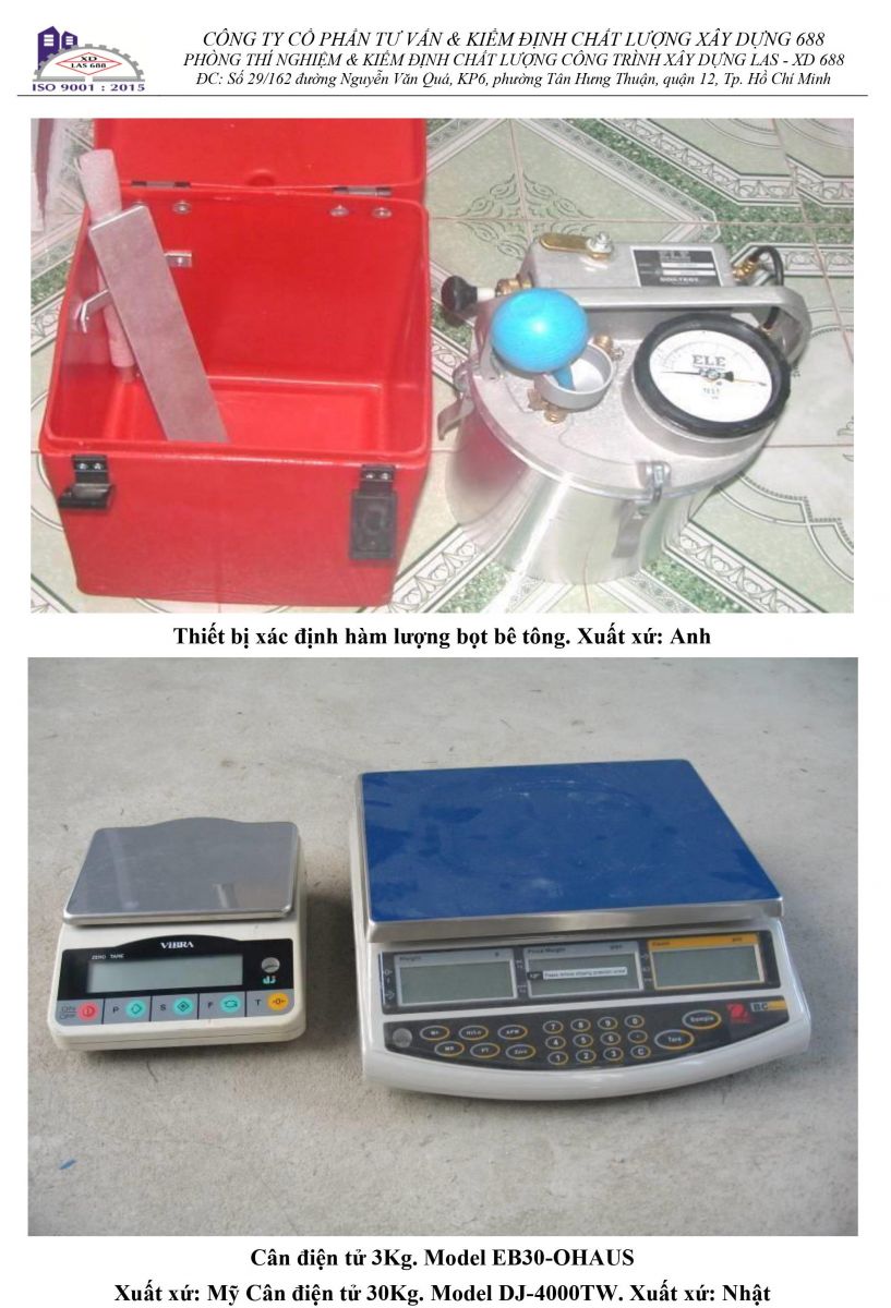 CÔNG TY CỔ PHẦN TƯ VẤN VÀ KIỂM ĐỊNH CHẤT LƯỢNG XÂY DỰNG 688 THIẾT BỊ CHUYÊN DÙNG